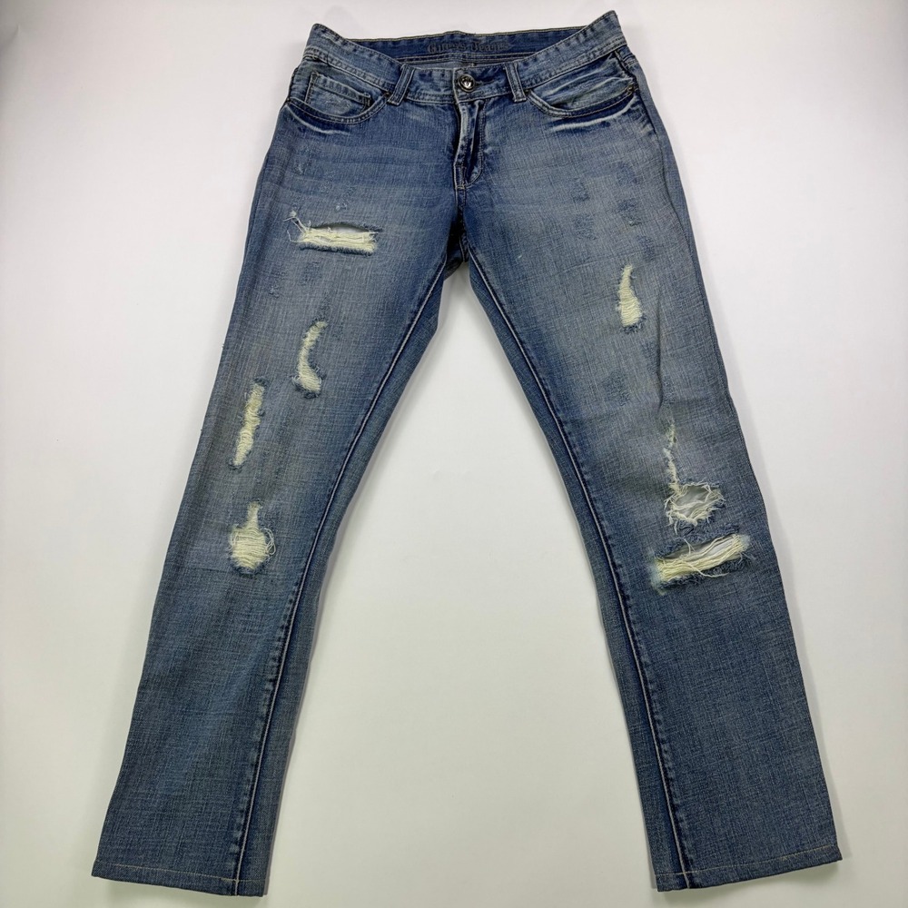 GUESS Men's Straight-Leg Distressed Blue Jeans